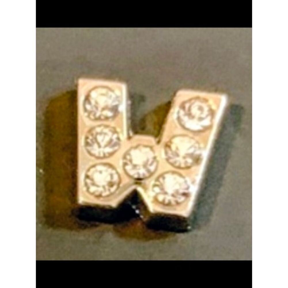 Letter W Charm With Rhiestones For Floating Lockets